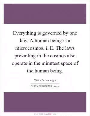 Everything is governed by one law. A human being is a microcosmos, i. E. The laws prevailing in the cosmos also operate in the minutest space of the human being Picture Quote #1