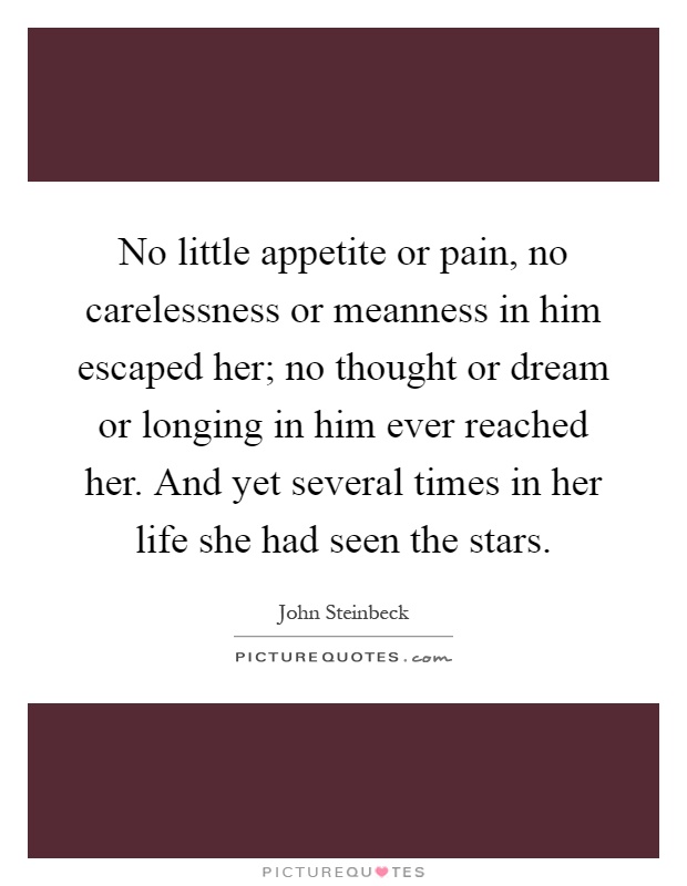 No little appetite or pain, no carelessness or meanness in him escaped her; no thought or dream or longing in him ever reached her. And yet several times in her life she had seen the stars Picture Quote #1