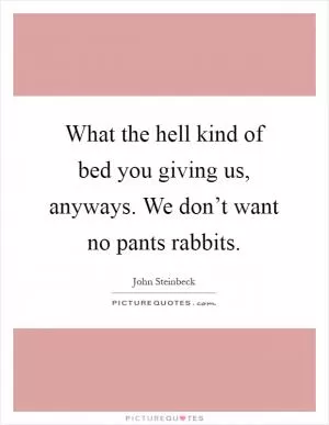 What the hell kind of bed you giving us, anyways. We don’t want no pants rabbits Picture Quote #1