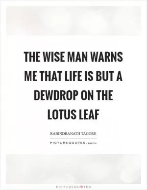 The wise man warns me that life is but a dewdrop on the lotus leaf Picture Quote #1