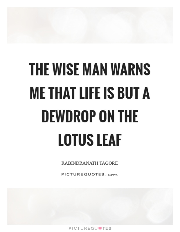 The wise man warns me that life is but a dewdrop on the lotus leaf Picture Quote #1