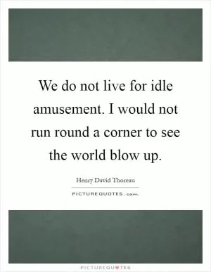 We do not live for idle amusement. I would not run round a corner to see the world blow up Picture Quote #1
