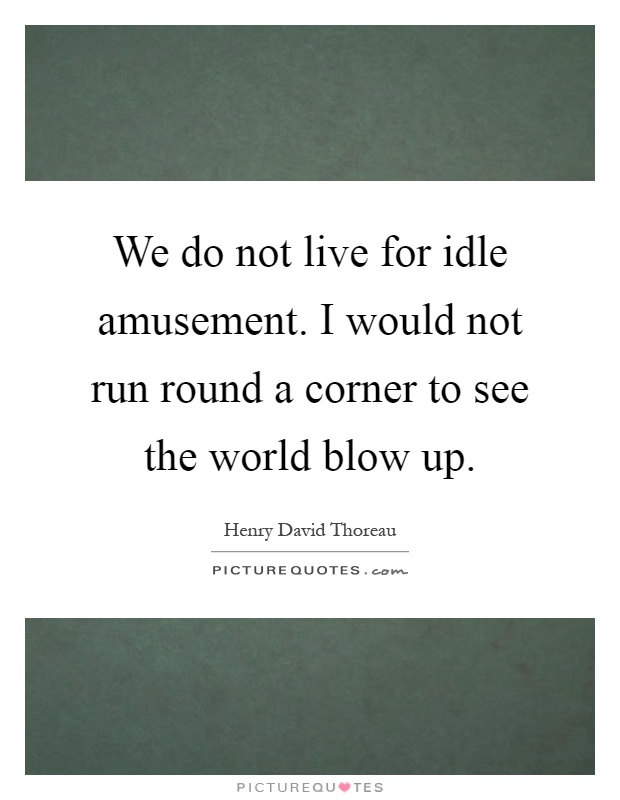 We do not live for idle amusement. I would not run round a corner to see the world blow up Picture Quote #1