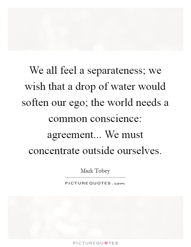 We all feel a separateness; we wish that a drop of water would soften our ego; the world needs a common conscience: agreement... We must concentrate outside ourselves Picture Quote #1