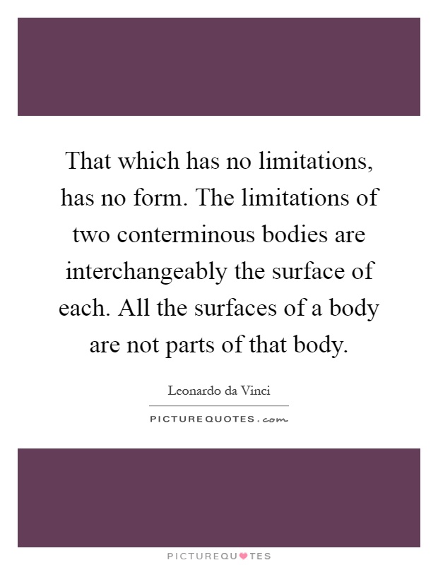 That which has no limitations, has no form. The limitations of two conterminous bodies are interchangeably the surface of each. All the surfaces of a body are not parts of that body Picture Quote #1