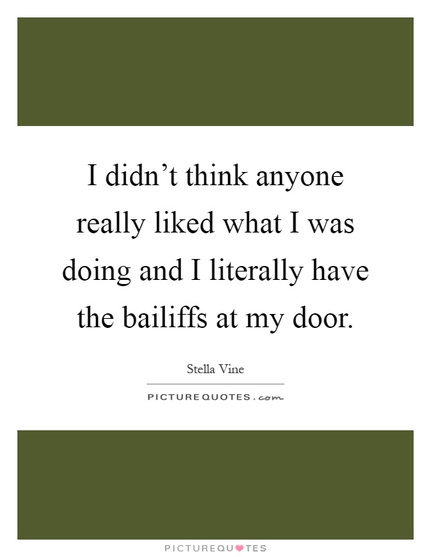 I didn't think anyone really liked what I was doing and I literally have the bailiffs at my door Picture Quote #1