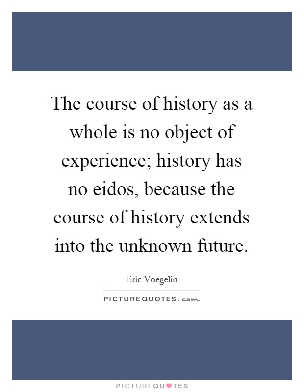 The course of history as a whole is no object of experience; history has no eidos, because the course of history extends into the unknown future Picture Quote #1