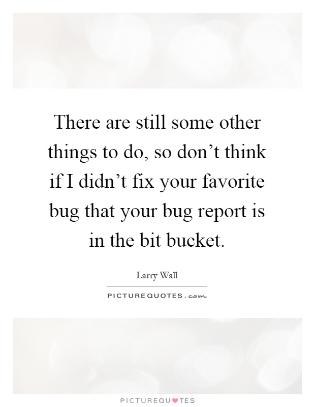 There are still some other things to do, so don't think if I didn't fix your favorite bug that your bug report is in the bit bucket Picture Quote #1