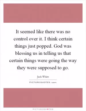 It seemed like there was no control over it. I think certain things just popped. God was blessing us in telling us that certain things were going the way they were supposed to go Picture Quote #1