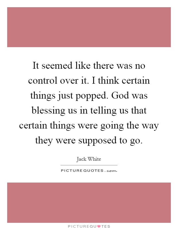It seemed like there was no control over it. I think certain things just popped. God was blessing us in telling us that certain things were going the way they were supposed to go Picture Quote #1