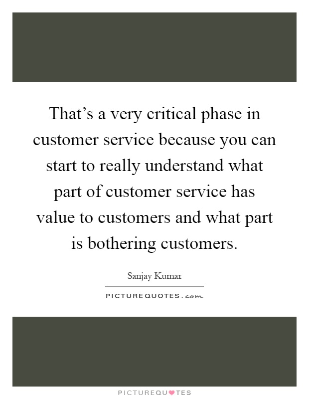 That's a very critical phase in customer service because you can start to really understand what part of customer service has value to customers and what part is bothering customers Picture Quote #1