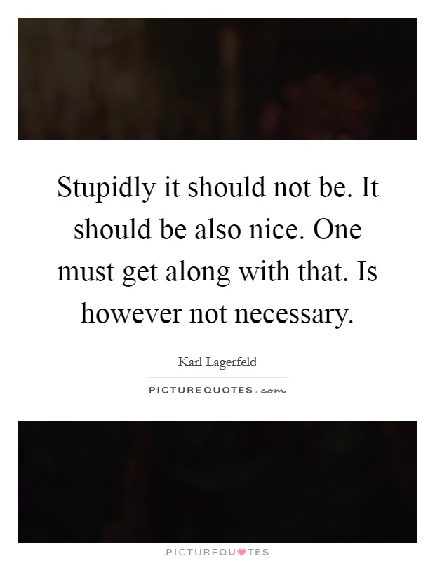 Stupidly it should not be. It should be also nice. One must get along with that. Is however not necessary Picture Quote #1