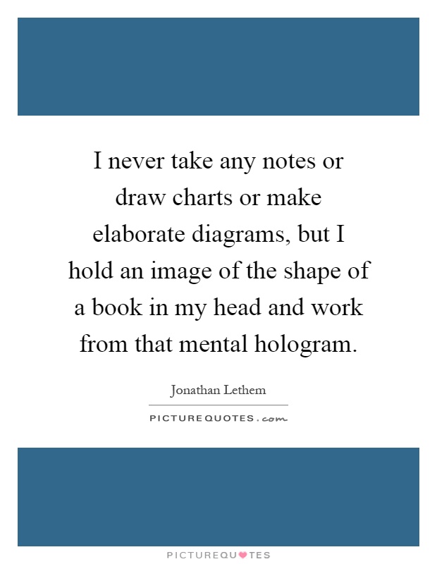 I never take any notes or draw charts or make elaborate diagrams, but I hold an image of the shape of a book in my head and work from that mental hologram Picture Quote #1