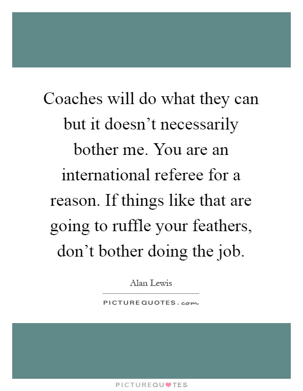 Coaches will do what they can but it doesn't necessarily bother me. You are an international referee for a reason. If things like that are going to ruffle your feathers, don't bother doing the job Picture Quote #1