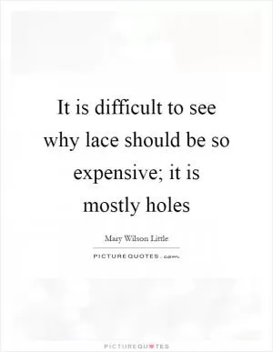 It is difficult to see why lace should be so expensive; it is mostly holes Picture Quote #1