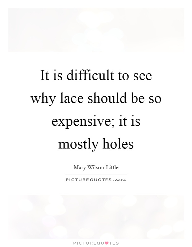 It is difficult to see why lace should be so expensive; it is mostly holes Picture Quote #1