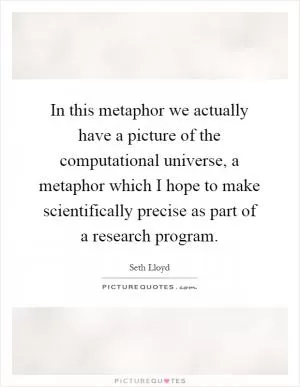 In this metaphor we actually have a picture of the computational universe, a metaphor which I hope to make scientifically precise as part of a research program Picture Quote #1