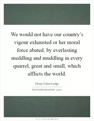 We would not have our country’s vigour exhausted or her moral force abated, by everlasting meddling and muddling in every quarrel, great and small, which afflicts the world Picture Quote #1