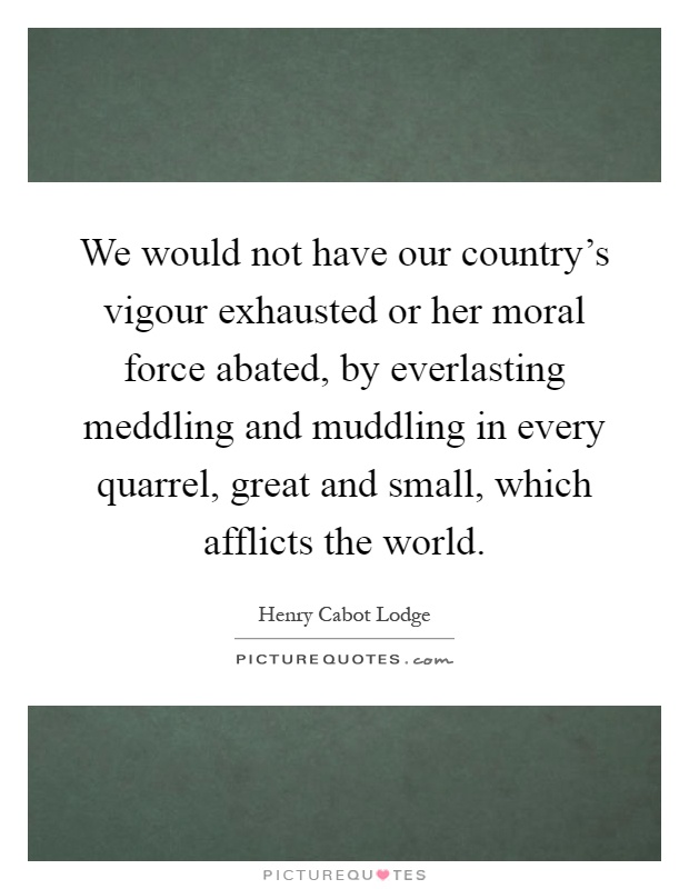 We would not have our country's vigour exhausted or her moral force abated, by everlasting meddling and muddling in every quarrel, great and small, which afflicts the world Picture Quote #1