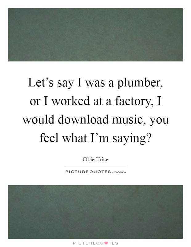 Let's say I was a plumber, or I worked at a factory, I would download music, you feel what I'm saying? Picture Quote #1
