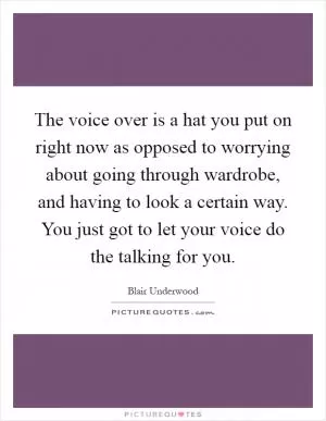 The voice over is a hat you put on right now as opposed to worrying about going through wardrobe, and having to look a certain way. You just got to let your voice do the talking for you Picture Quote #1