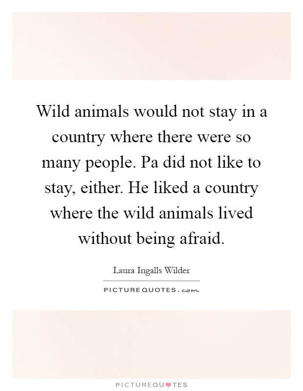 Wild animals would not stay in a country where there were so many people. Pa did not like to stay, either. He liked a country where the wild animals lived without being afraid Picture Quote #1