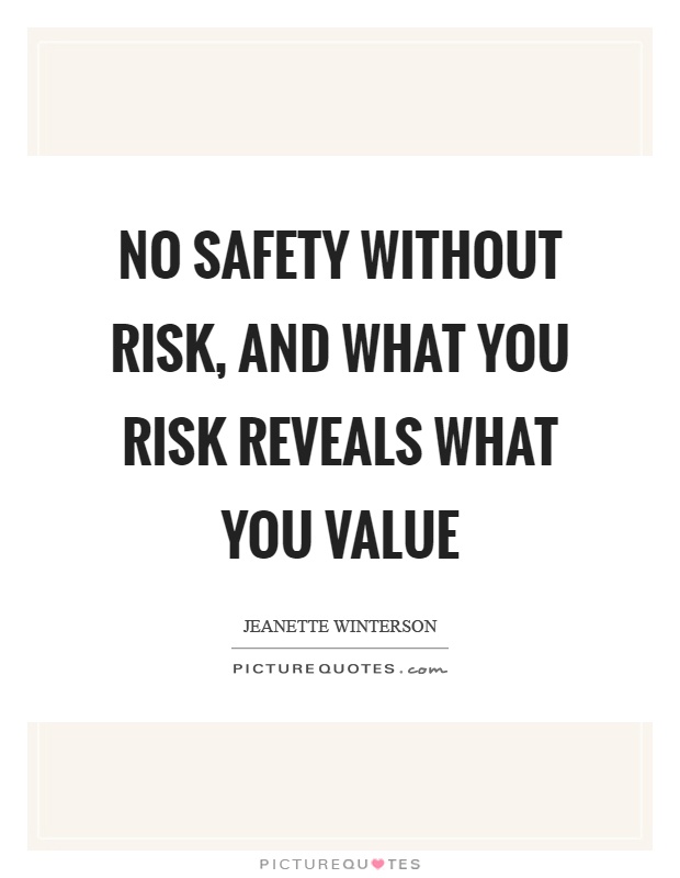 No safety without risk, and what you risk reveals what you value Picture Quote #1