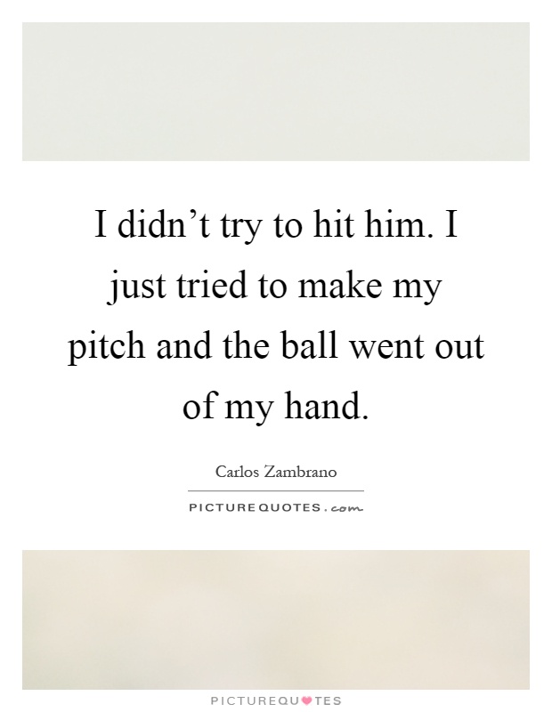 I didn't try to hit him. I just tried to make my pitch and the ball went out of my hand Picture Quote #1
