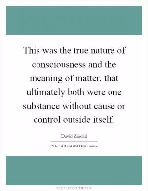 This was the true nature of consciousness and the meaning of matter, that ultimately both were one substance without cause or control outside itself Picture Quote #1