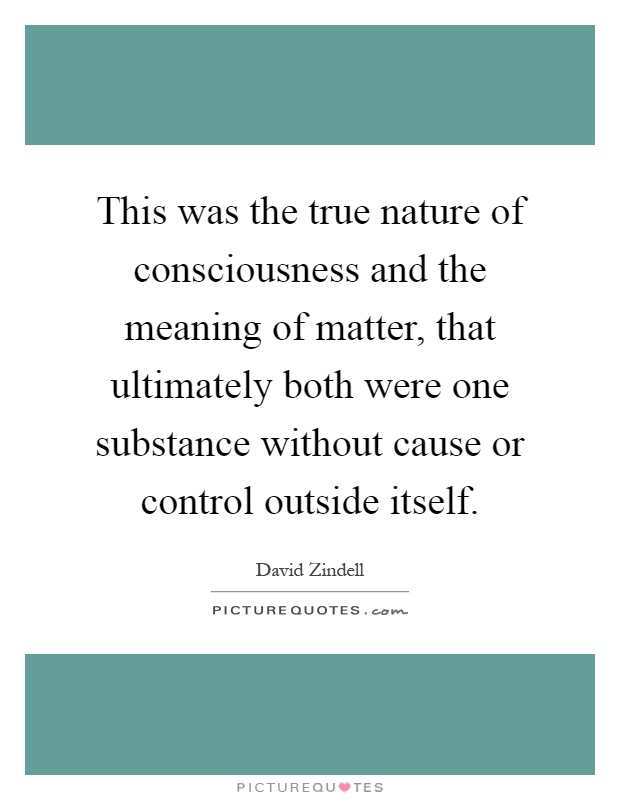 This was the true nature of consciousness and the meaning of matter, that ultimately both were one substance without cause or control outside itself Picture Quote #1