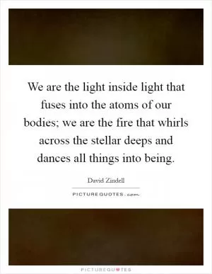 We are the light inside light that fuses into the atoms of our bodies; we are the fire that whirls across the stellar deeps and dances all things into being Picture Quote #1