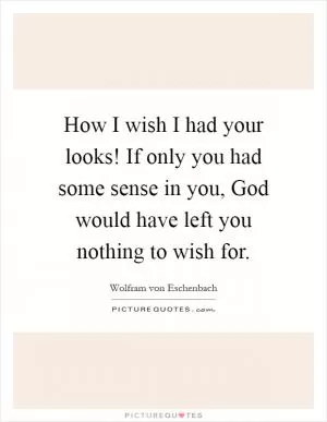 How I wish I had your looks! If only you had some sense in you, God would have left you nothing to wish for Picture Quote #1