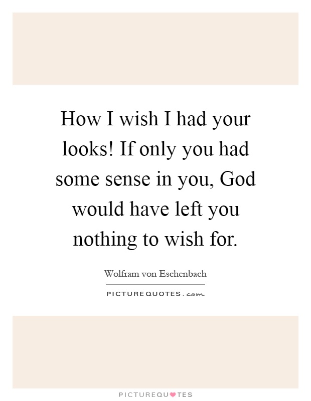 How I wish I had your looks! If only you had some sense in you, God would have left you nothing to wish for Picture Quote #1