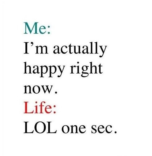 Me: I'm actually happy right now.  Life: lol one sec Picture Quote #1