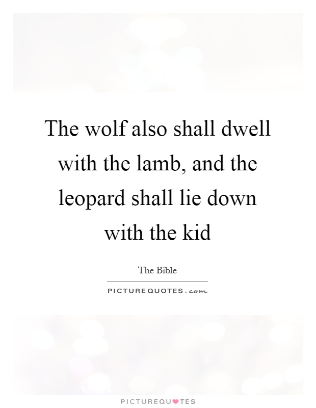 The wolf also shall dwell with the lamb, and the leopard shall lie down with the kid Picture Quote #1