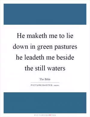 He maketh me to lie down in green pastures he leadeth me beside the still waters Picture Quote #1