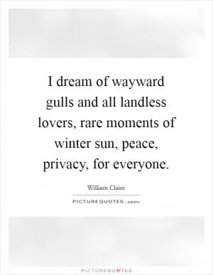 I dream of wayward gulls and all landless lovers, rare moments of winter sun, peace, privacy, for everyone Picture Quote #1