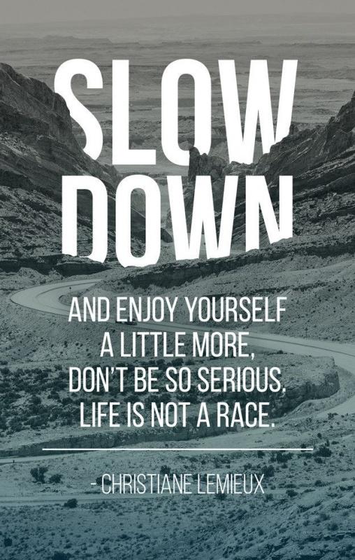 Slow down and enjoy yourself a little more, don't be so serious. Life is not a race Picture Quote #1