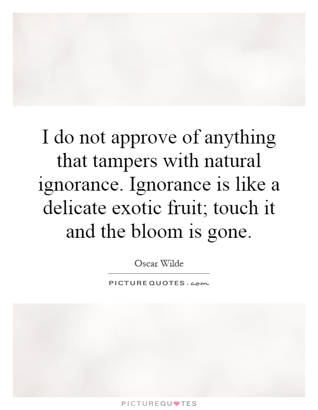 I do not approve of anything that tampers with natural ignorance. Ignorance is like a delicate exotic fruit; touch it and the bloom is gone Picture Quote #1