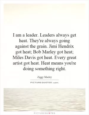 I am a leader. Leaders always get heat. They're always going against the grain. Jimi Hendrix got heat; Bob Marley got heat; Miles Davis got heat. Every great artist got heat. Heat means you're doing something right Picture Quote #1