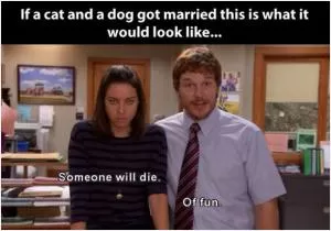 If a cat and a dog got married this is what it would look like. Someone will die. Of Fun Picture Quote #1