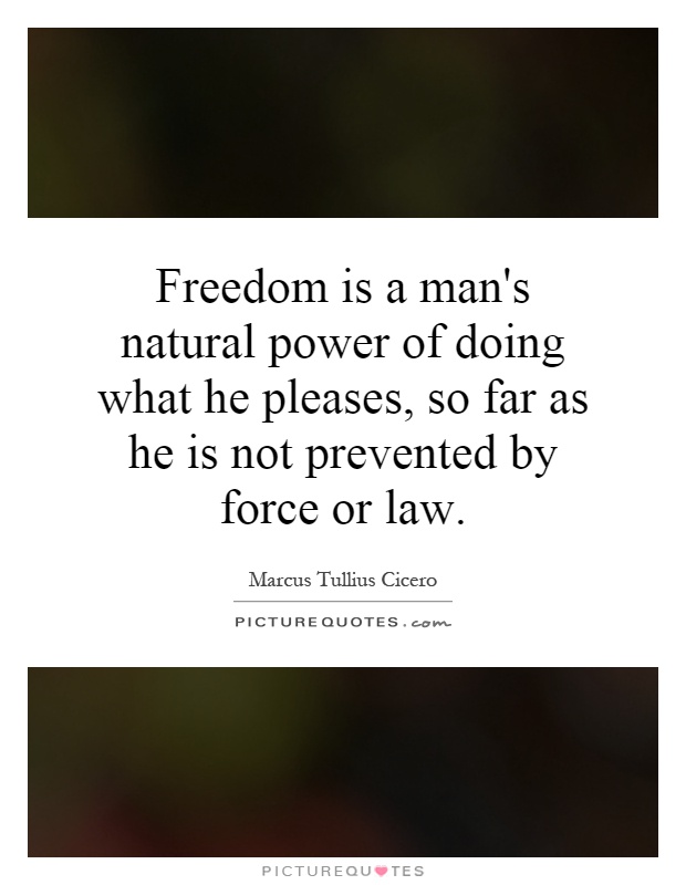Freedom is a man's natural power of doing what he pleases, so far as he is not prevented by force or law Picture Quote #1