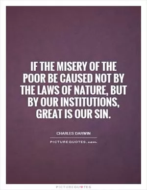 If the misery of the poor be caused not by the laws of nature, but by our institutions, great is our sin Picture Quote #1