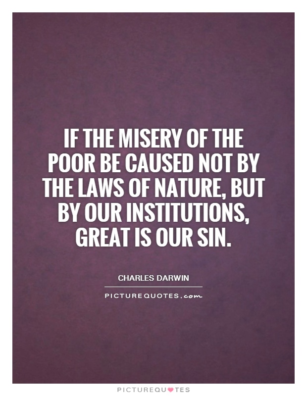 If the misery of the poor be caused not by the laws of nature, but by our institutions, great is our sin Picture Quote #1