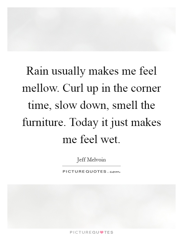 Rain usually makes me feel mellow. Curl up in the corner time, slow down, smell the furniture. Today it just makes me feel wet Picture Quote #1