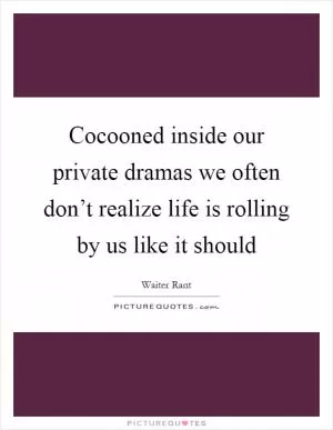 Cocooned inside our private dramas we often don’t realize life is rolling by us like it should Picture Quote #1