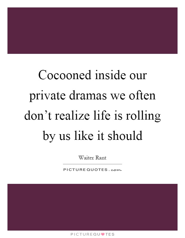 Cocooned inside our private dramas we often don't realize life is rolling by us like it should Picture Quote #1