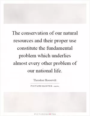 The conservation of our natural resources and their proper use constitute the fundamental problem which underlies almost every other problem of our national life Picture Quote #1