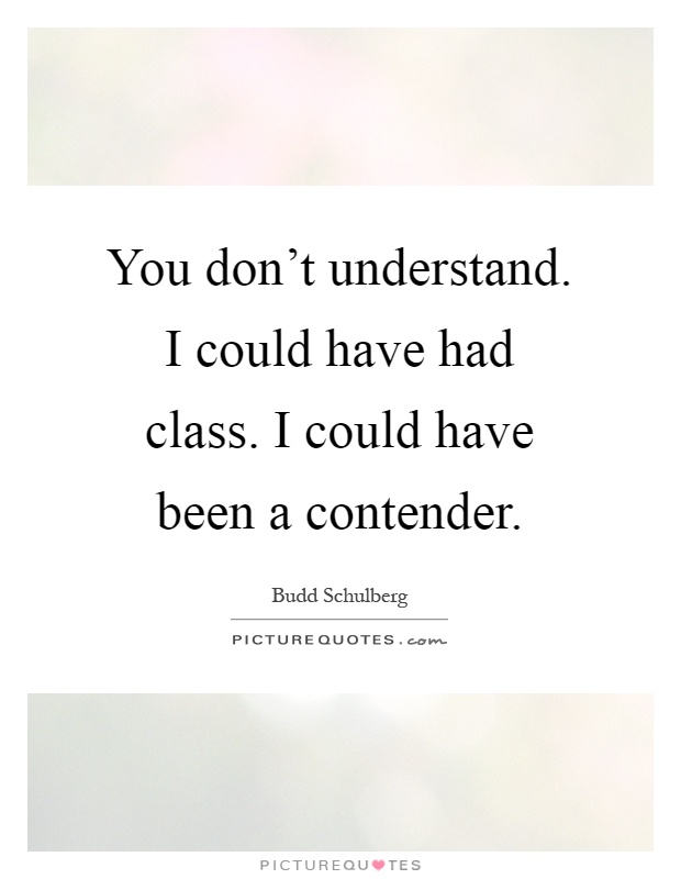 You don't understand. I could have had class. I could have been a contender Picture Quote #1
