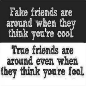 Fake friends are around when they think you’re cool. True friends are are around even when they think you’re fool Picture Quote #1